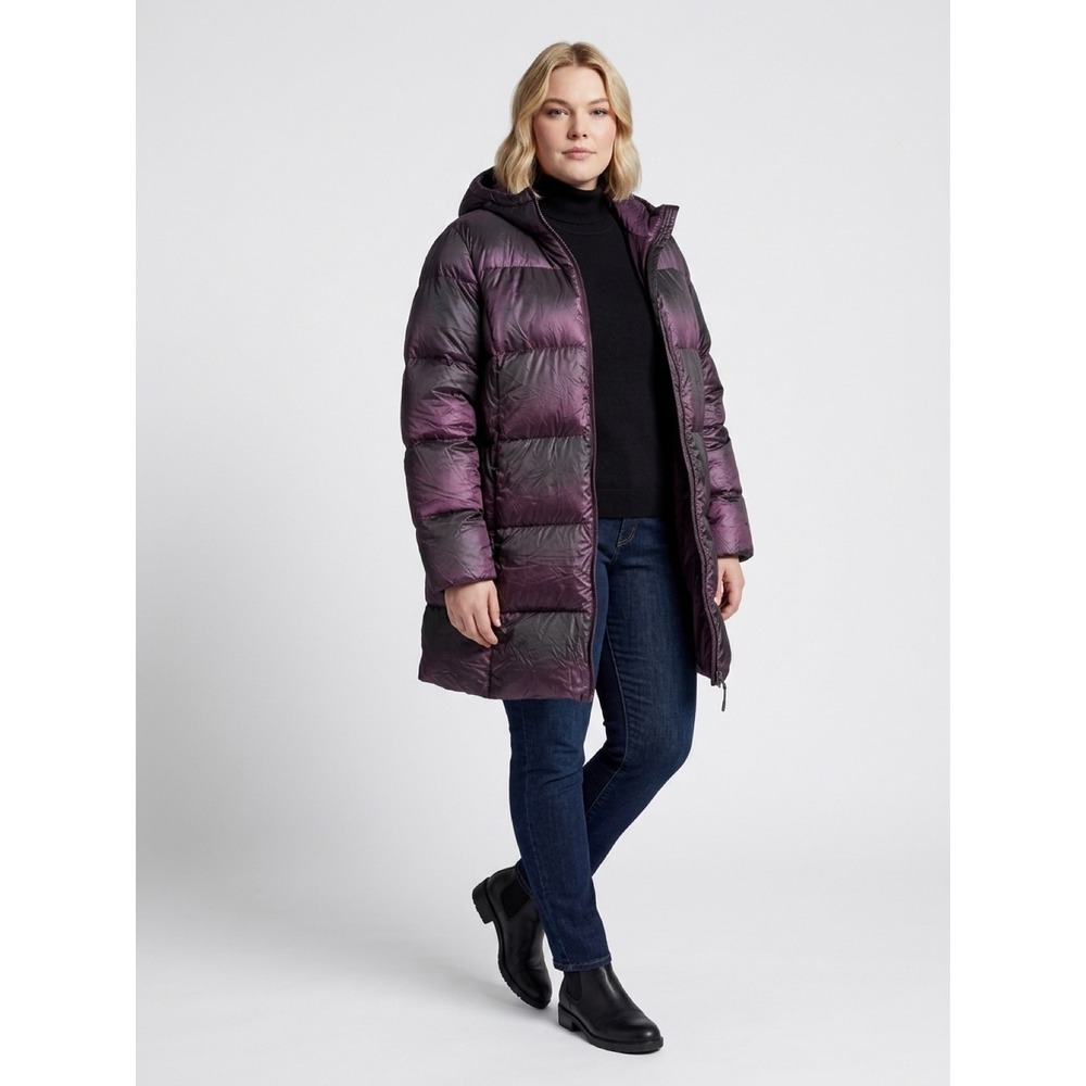 Eddie Bauer Womens XXL Purple Iridescent Down Puffer Parka Hooded Jacket Coat